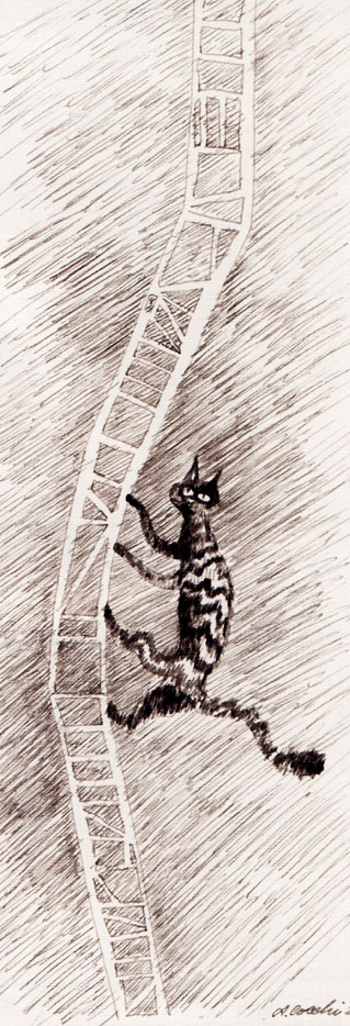 Il gatto sul traliccio. China su carta. Copyright A. Cocchi ©2001