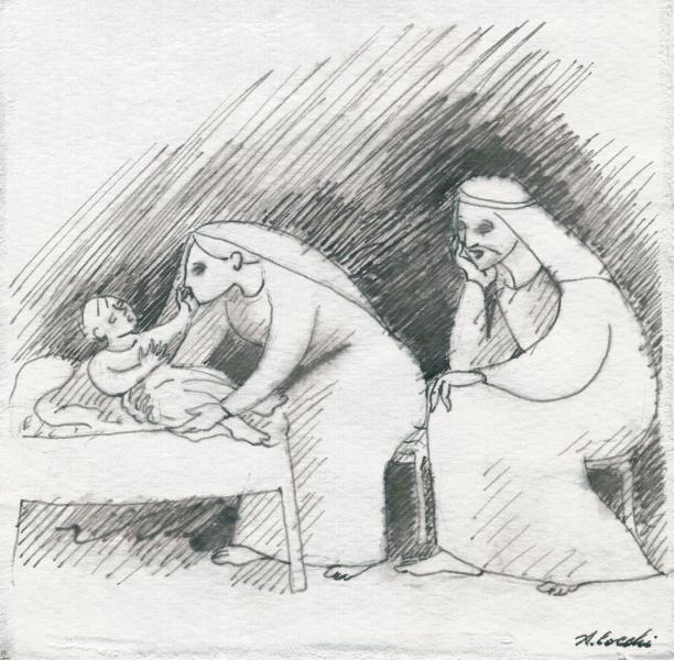 Christmas Crib. Nativity. 2004. China ink on paper. cm.       Copyright © A. Cocchi 2004