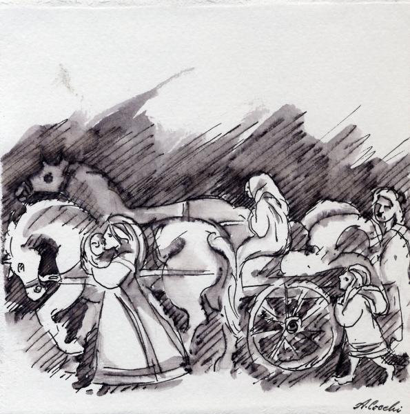 Christmas Crib. The farmers. 2004. China ink on paper. cm.       Copyright © A. Cocchi 2004