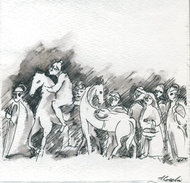 Christmas Crib. The people. 2004. China ink on paper. cm.       Copyright © A. Cocchi 2004