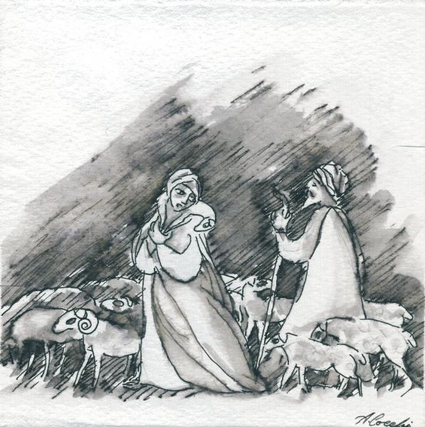 Christmas Crib. The shepherds. 2004. China ink on paper. cm.       Copyright © A. Cocchi 2004