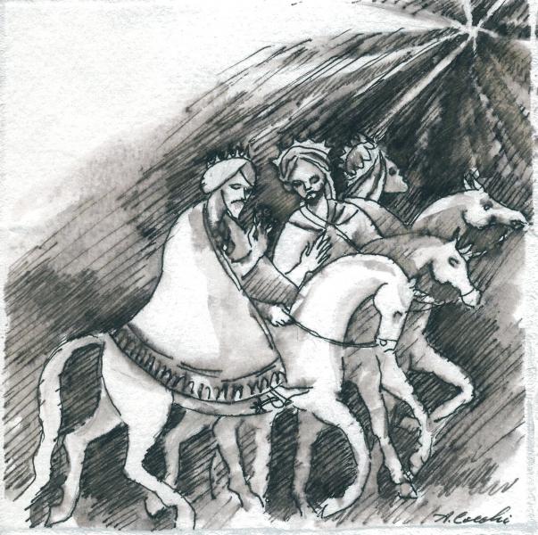 Christmas Crib. The Three Magi. 2004. China ink on paper. cm.       Copyright © A. Cocchi 2004