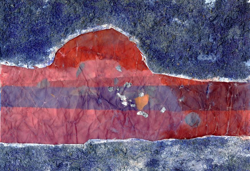 Il lago rosso. 2006. Collage polimaterico su carta. cm. 29,11X21,2. Copyright  A. Cocchi ©2006