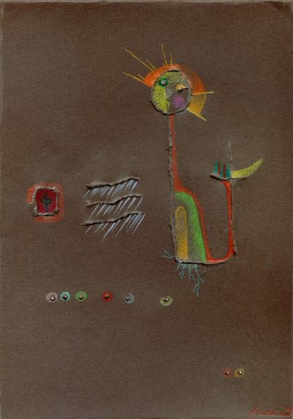 Spirito della pioggia. 2000. Pastelli e rilievo su carta. Copyright  A. Cocchi © 2000